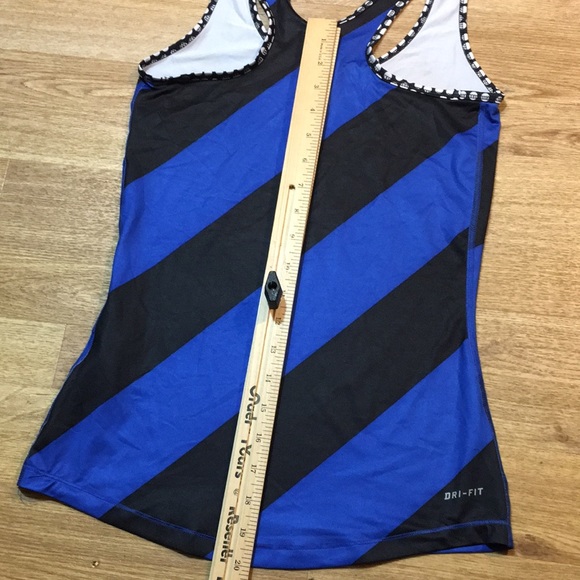Nike Pro Top Womens Extra Small Dri Fit Blue Black Striped Athletic Running XS * - Picture 9 of 13